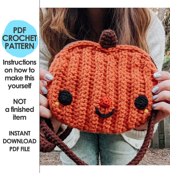 Crossbody Pumpkin Halloween Bag Crochet Pattern, Small Crochet Purse, fall season, autumn, Kawaii, Pumpkin Spice Season, Jack-o-lantern