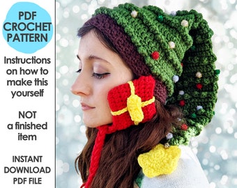 crochet christmas hat pattern, christmas tree hat, novelty christmas hat, crochet christmas tree, ugly sweater party, christmas crochet