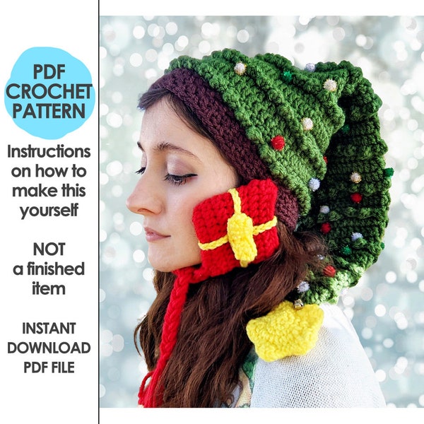 crochet christmas hat pattern, christmas tree hat, novelty christmas hat, crochet christmas tree, ugly sweater party, christmas crochet