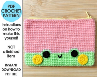 Froggy Zip Pouch Crochet Pattern, Frog, Toad, Crochet Bag, Kawaii