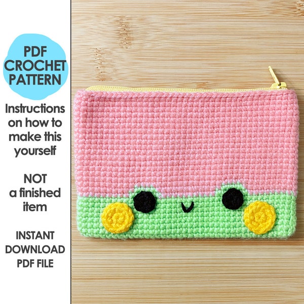 Froggy Zip Pouch Crochet Pattern, Frog, Toad, Crochet Bag, Kawaii