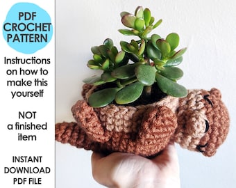 Otter Planter Crochet Pattern, mini succulent planter, hanging crochet planter, animal planter, otter crochet