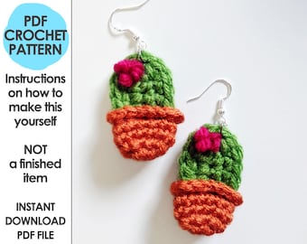 Cactus Earrings Crochet Pattern, crochet cactus, crochet earrings, crochet jewelry