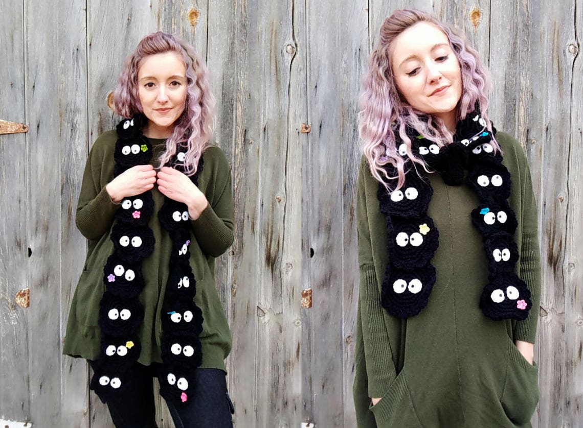 Crochet scarf pattern soot sprite cute kawaii anime scarf Etsy
