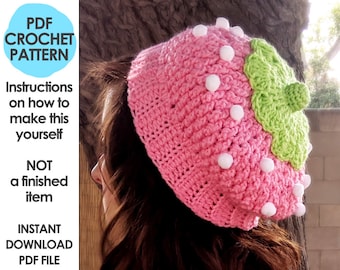 Strawberry Hat Crochet Pattern, Crochet Hat Pattern, Slouchy Beanie