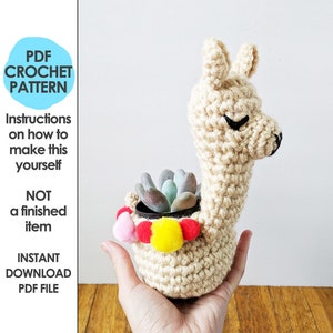 llama planter crochet pattern, crochet mini planter, succulent planter, cactus plant pot cover, alpaca crochet planter, crochet home decor image 1