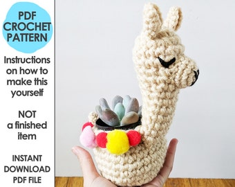 llama planter crochet pattern, crochet mini planter, succulent planter, cactus plant pot cover, alpaca crochet planter, crochet home decor