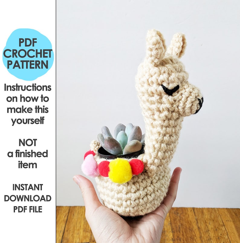 llama planter crochet pattern, crochet mini planter, succulent planter, cactus plant pot cover, alpaca crochet planter, crochet home decor image 1