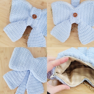 Plush Bow Crossbody Bag Crochet Pattern, Coquette Bows, Crochet Purse, Kawaii image 9