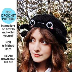 Spider Beret Crochet Pattern, Crochet Hat Pattern, Kawaii Halloween Costume Spider Hat, Crochet Beret