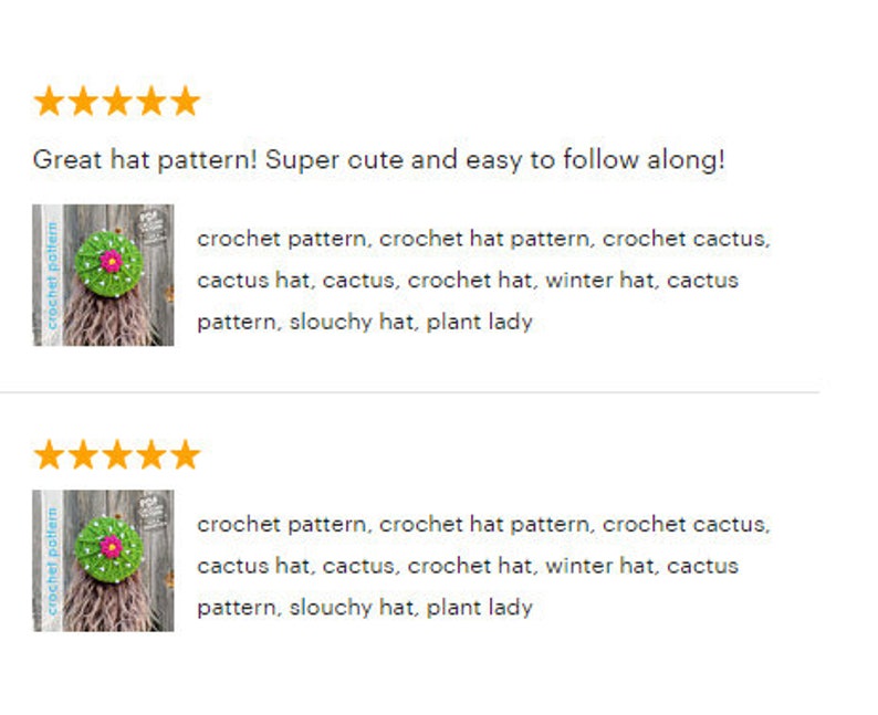 May include: A crochet pattern for a slouchy cactus hat. The pattern includes instructions for a green cactus hat with pink flowers and a brown pot.