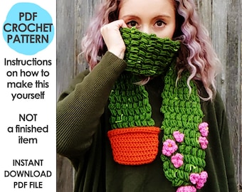 flowering cactus scarf crochet pattern, crochet cactus scarf