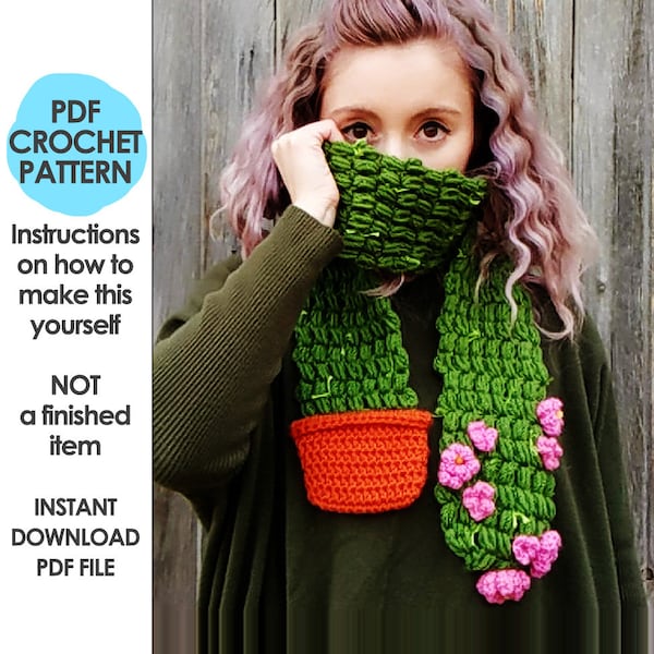 flowering cactus scarf crochet pattern, crochet cactus scarf