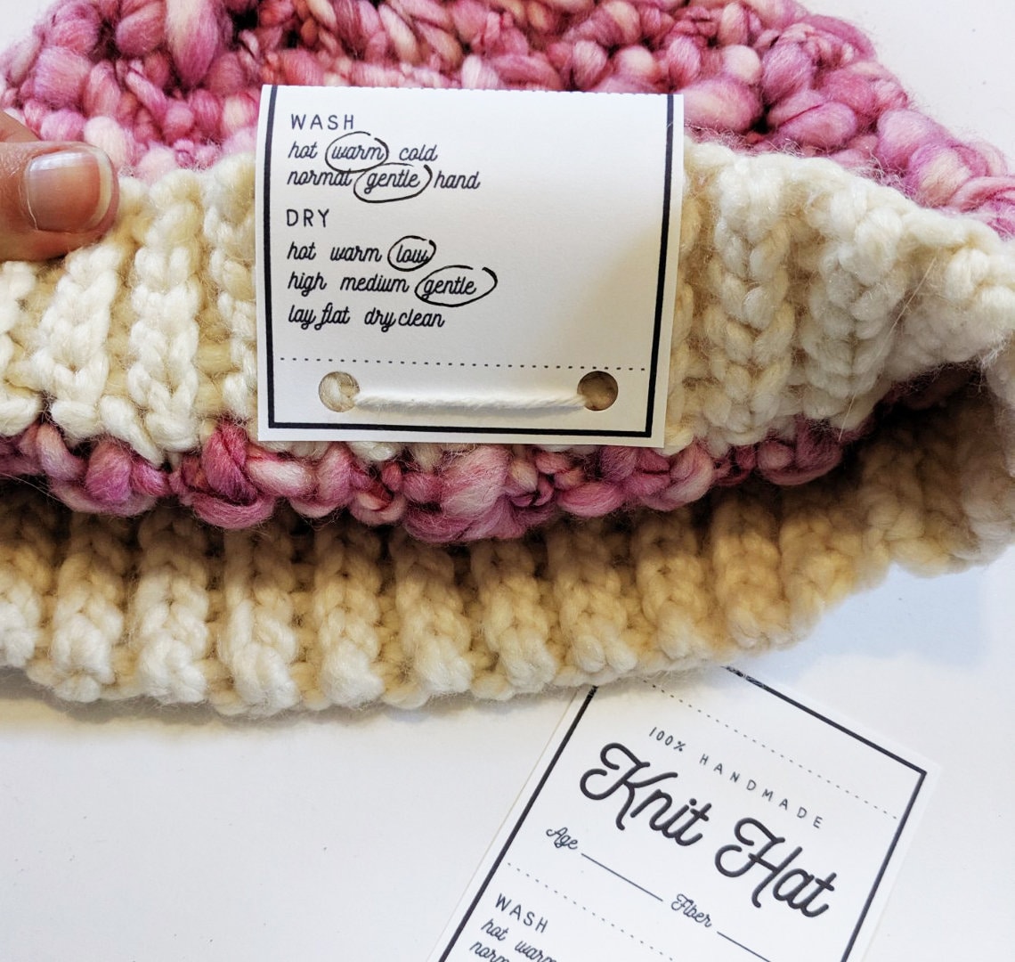 Printable knit hat tag handmade item tags care instructions | Etsy