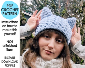 Plush Cat Headband Crochet Pattern, winter ear warmer, kawaii cat ears