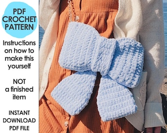 Plush Bow Crossbody Bag Crochet Pattern, Coquette Bows, Crochet Purse, Kawaii