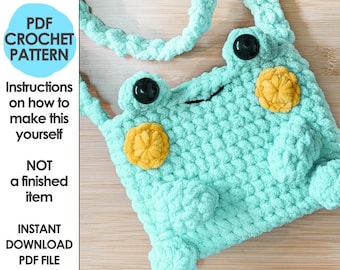 Froggy Plushie Phone Bag Crochet Pattern, Frog, Toad, Crochet Purse, Kawaii Crossbody Purse