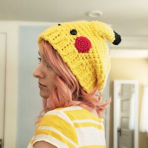 crochet pattern, pokemon crochet pattern, slouchy hat crochet pattern, pikachu hat, pokemon, crochet hat, pokemon hat, pokemon cosplay image 5