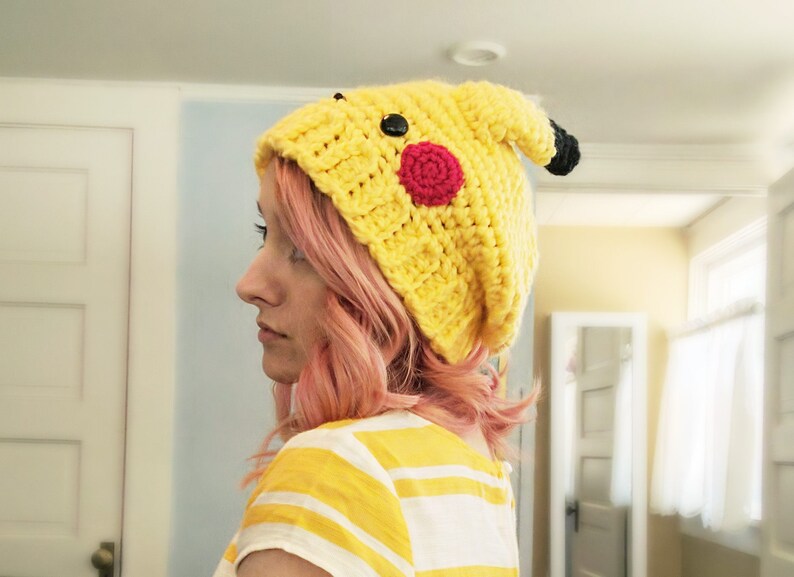 crochet pattern, pokemon crochet pattern, slouchy hat crochet pattern, pikachu hat, pokemon, crochet hat, pokemon hat, pokemon cosplay image 5