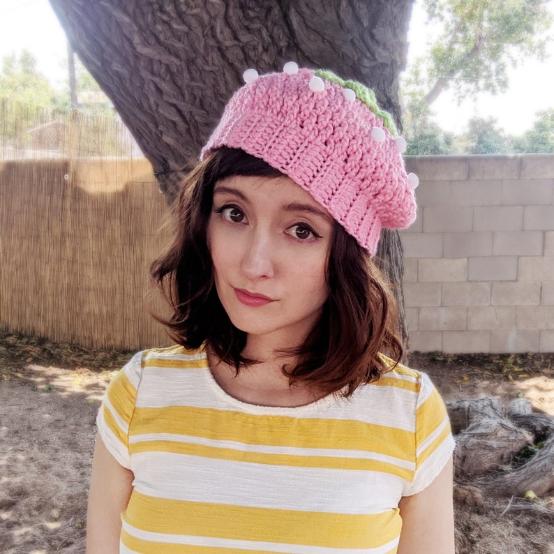 Strawberry Hat Crochet Pattern, Crochet Hat Pattern, Slouchy Beanie image 6