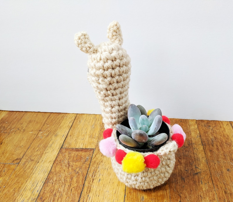 llama planter crochet pattern, crochet mini planter, succulent planter, cactus plant pot cover, alpaca crochet planter, crochet home decor image 5