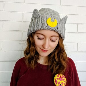 moon cat hat crochet pattern, crochet hat, crochet hat pattern, cat ears, crochet cat hat, crochet beanie, slouchy beanie image 9