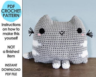 Chubby Cat Pillow Crochet Pattern, Stuffed Animal Amigurumi, Kawaii Plushie