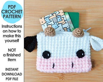 Cow Card Wallet Crochet Pattern, Credit Card Holder, Cottagecore