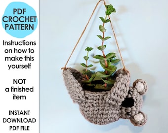 koala planter crochet pattern, mini succulent planter, hanging crochet planter, animal planter, koala crochet