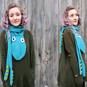 Octopus Scarf Crochet Pattern, octopus scarf with tentacles, halloween costume, crochet scarf, tentacle scarf, Novelty Animal Scarf image 8