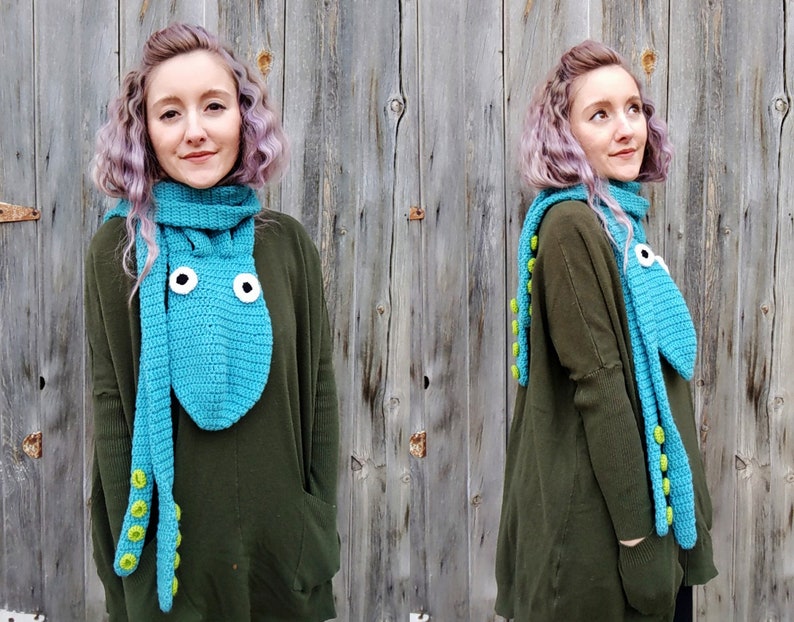 Octopus Scarf Crochet Pattern, octopus scarf with tentacles, halloween costume, crochet scarf, tentacle scarf, Novelty Animal Scarf image 8