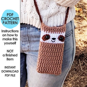 Sloth Phone Pouch Crochet Pattern, Phone Holder, Bag, Sloth Phone Purse