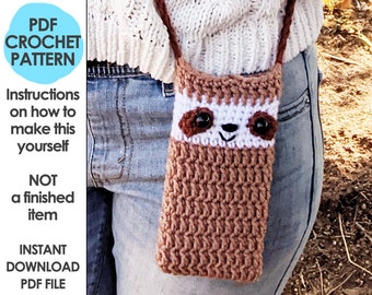 Sloth Phone Pouch Crochet Pattern, Phone Holder, Bag, Sloth Phone Purse