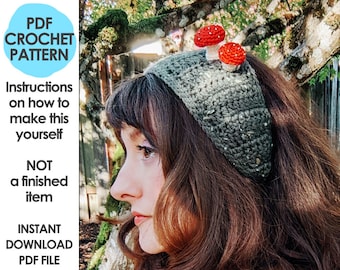 Mini Mushrooms Headband Crochet Pattern, winter ear warmer, cottage core, mori kei, toadstools