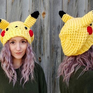 crochet pattern, pokemon crochet pattern, slouchy hat crochet pattern, pikachu hat, pokemon, crochet hat, pokemon hat, pokemon cosplay image 3