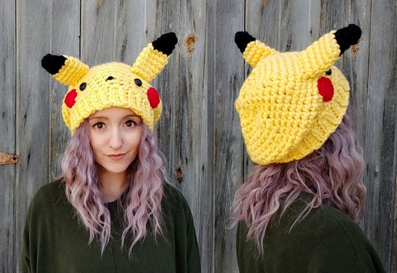 crochet pattern, pokemon crochet pattern, slouchy hat crochet pattern, pikachu hat, pokemon, crochet hat, pokemon hat, pokemon cosplay image 3