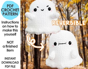 Reversible Ghostie Amigurumi Crochet Pattern, Kawaii Ghost Plushie, Double Sided Mood Stuffed Animal