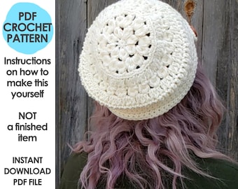 Dahlia Hat crochet pattern, crochet hat pattern, flower hat, crochet flower, boho, bohemian, crochet slouchy hat, mori girl, cottage core