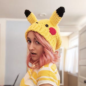 crochet pattern, pokemon crochet pattern, slouchy hat crochet pattern, pikachu hat, pokemon, crochet hat, pokemon hat, pokemon cosplay image 6