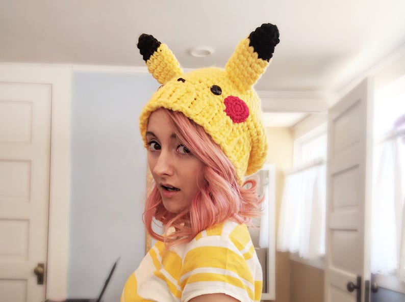 crochet pattern, pokemon crochet pattern, slouchy hat crochet pattern, pikachu hat, pokemon, crochet hat, pokemon hat, pokemon cosplay image 6