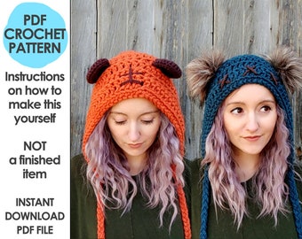 Galaxy wars crochet pattern, crochet star bear hat, bear ears hat, faux fur pom pom, crochet hat pattern, galaxy space wars costume, cosplay