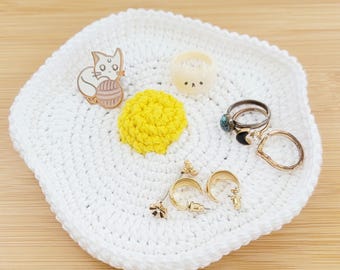 Egg Jewelry Dish - Crochet Trinket Dish - Decorative Tray