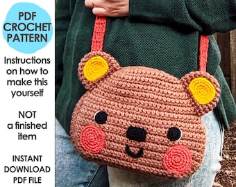 Sweet Bear Crossbody Bag Crochet Pattern, Crochet Purse, Mori Girl Kei, Cottage Core, Kawaii