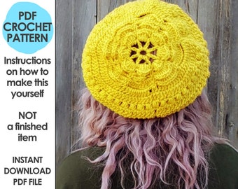 crochet boho flower hat pattern, slouchy hat, bohemian, crochet slouchy hat, floral, flowers, slouchy beret, mothers day gift, cottage core