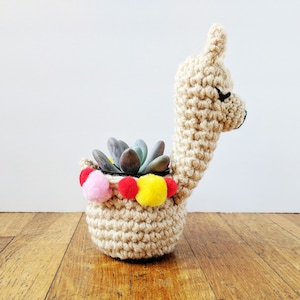 llama planter crochet pattern, crochet mini planter, succulent planter, cactus plant pot cover, alpaca crochet planter, crochet home decor image 4