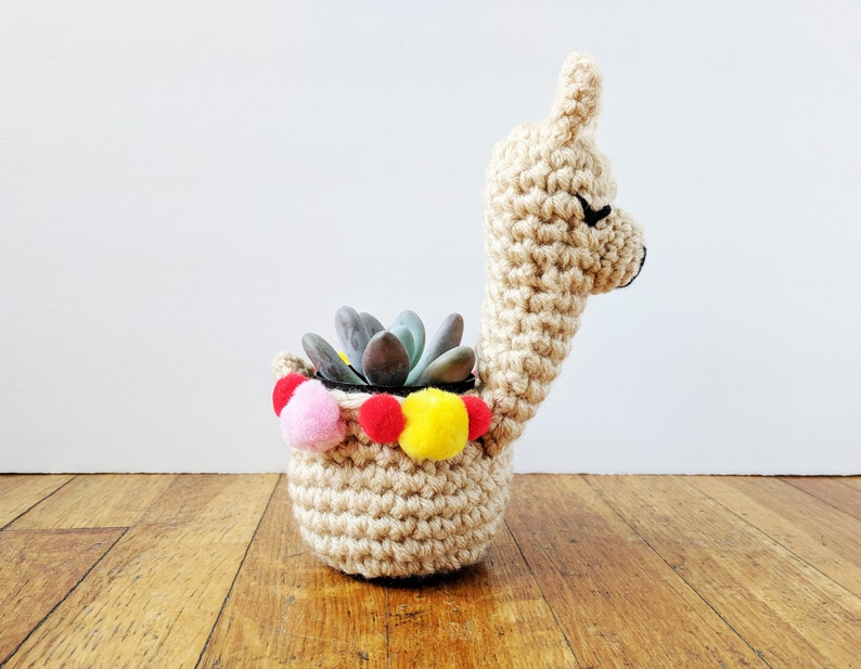 llama planter crochet pattern, crochet mini planter, succulent planter, cactus plant pot cover, alpaca crochet planter, crochet home decor image 4