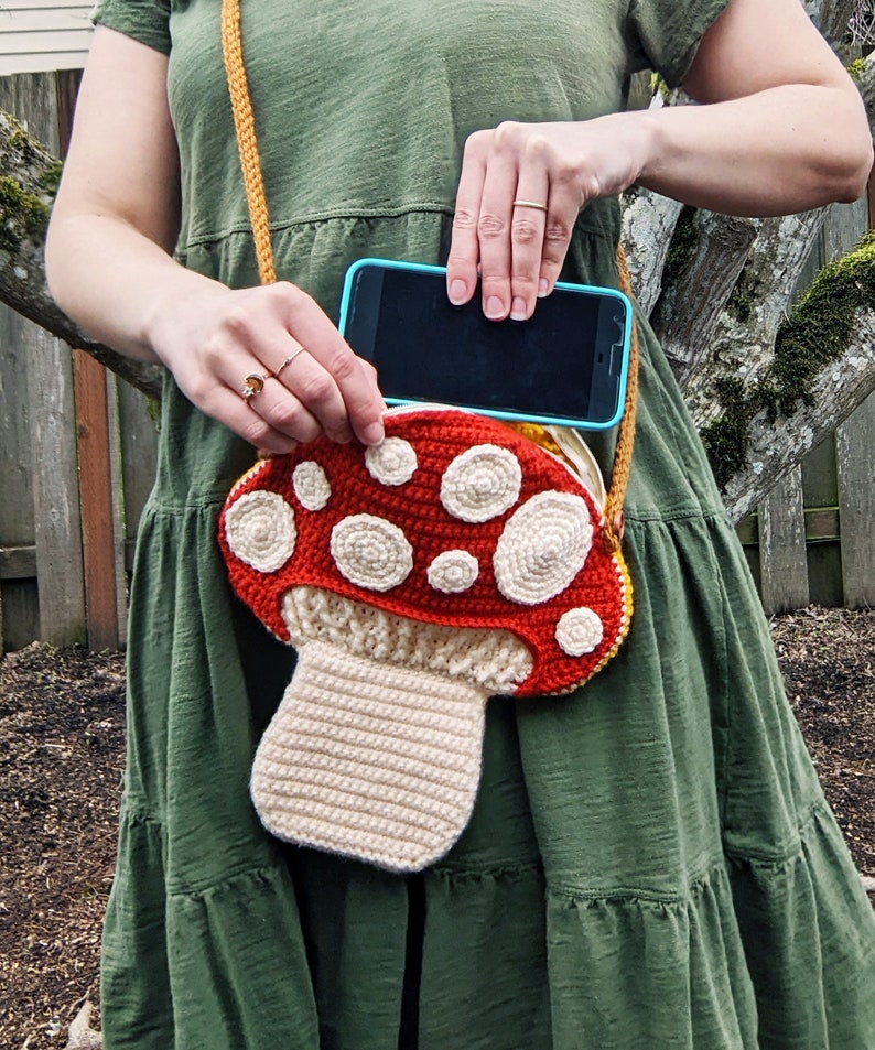 Crossbody Mushroom Bag Crochet Pattern, Toadstool, Crochet Purse, Mori Girl Kei, Cottage Core, Kawaii image 8