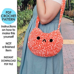 Cat Bag With Bow Strap Crochet Pattern, Kitty Bag, Crochet Purse, Kawaii