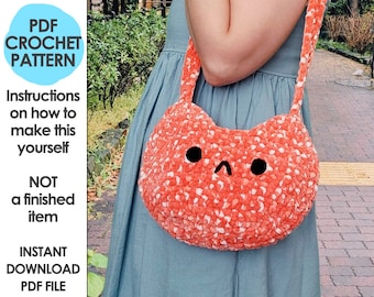 Kawaii Cat Bag Crochet Pattern - Purse With Bow Strap (PDF Pattern)