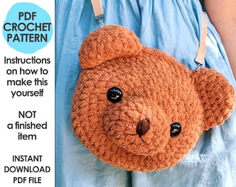 Bear Plushie Crossbody Bag Crochet Pattern, Small Crochet Purse, plushie stuffed animal, kawaii bear